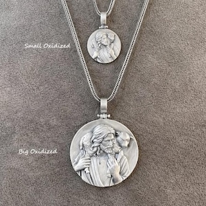 Jesus Shepherd Pendant, Silver Jesus Men Necklace, Christian Gifts, Catholic Jewelry, Lamb of God