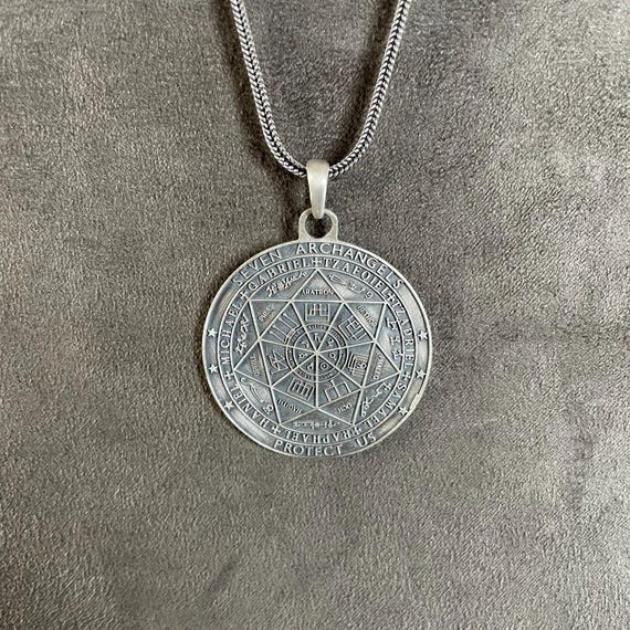 Seven Archangel Necklace, Gift for Men, Seals of Solomon Sacred Geometry Amulet, Spiritual Gift