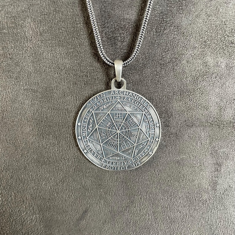 Seven Archangel Necklace, Gift for Men, Seals of Solomon Sacred Geometry Amulet, Spiritual Gift image 1