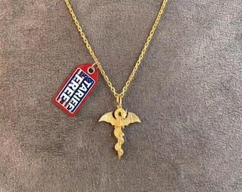Real Gold Dragon Sword Pendant, Dragon Necklace, Fantasy Sword Jewelry, Dragon Charm For Him