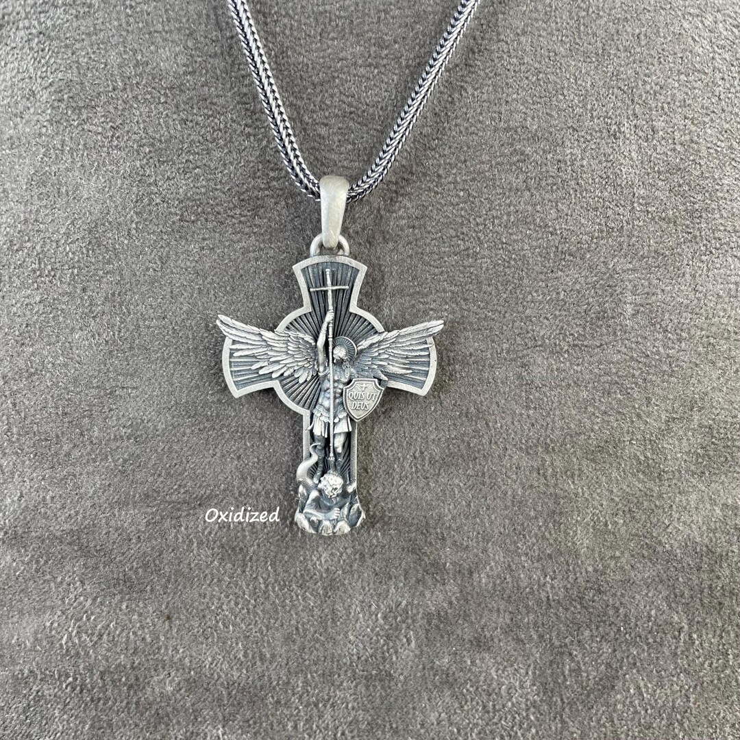 Saint Michele Collana Con Ciondolo Arcangelo In Argento 925 - Croce Di San Michele, Amuleto Uomo E Donna, Regalo Religioso
