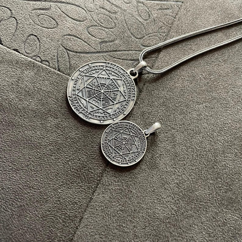 Seven Archangel Necklace, Gift for Men, Seals of Solomon Sacred Geometry Amulet, Spiritual Gift image 4
