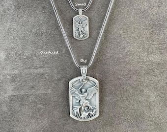 Collana in argento sterling con l&#39;Arcangelo San Michele, ciondolo fatto a mano con l&#39;Arcangelo, ciondolo di San Michele, regalo religioso, vittoria sul diavolo