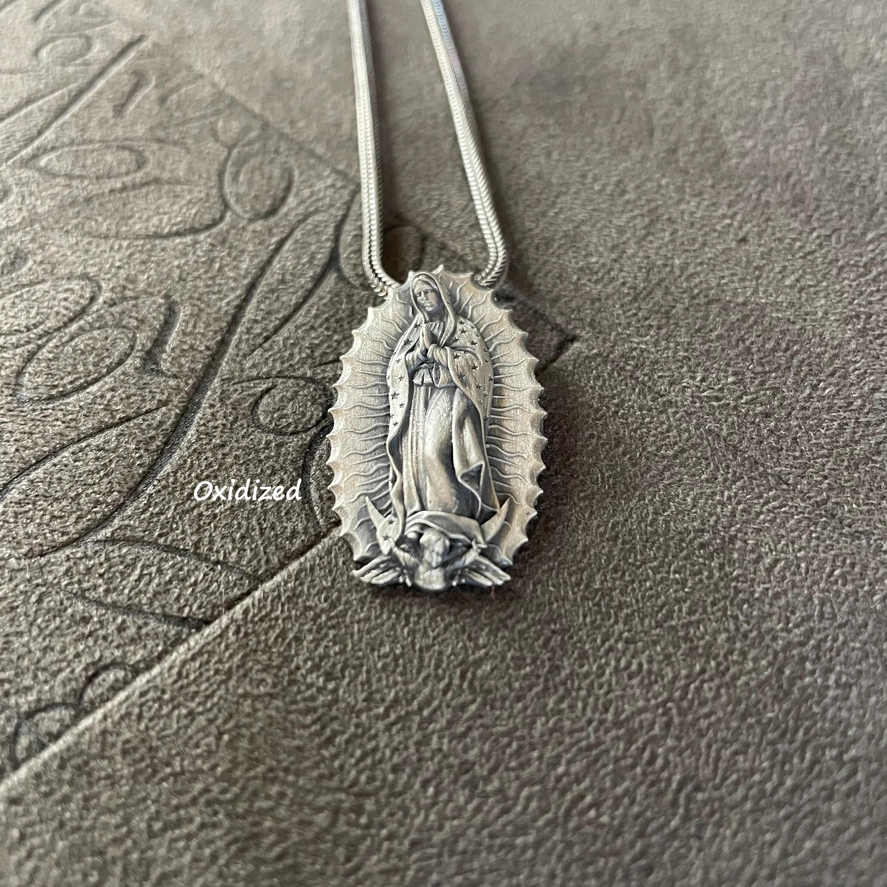 Virgin Mary Guadalupe Pendant, Sterling Silver Holy Mother Necklace, Our Lady of Guadalupe Jewelry, Christian Gifts, Baptism Gift Girl