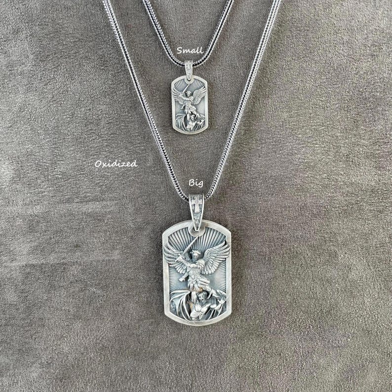 Archangel Necklace, Saint Michael Handmade Pendant, 925 Sterling Silver Christian Protection Gift for Men image 1