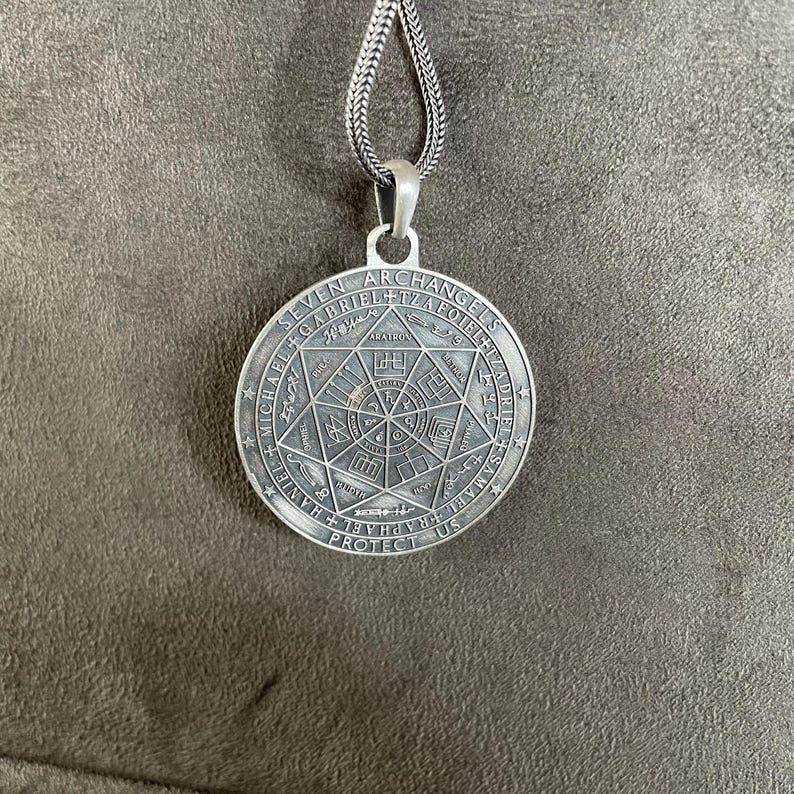 Seven Archangel Necklace, Gift for Men, Seals of Solomon Sacred Geometry Amulet, Spiritual Gift image 2