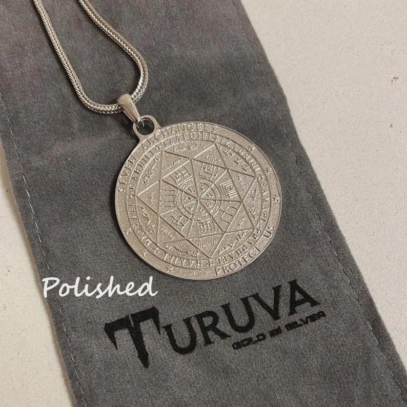 Seven Archangel Necklace, Gift for Men, Seals of Solomon Sacred Geometry Amulet, Spiritual Gift Big Polished