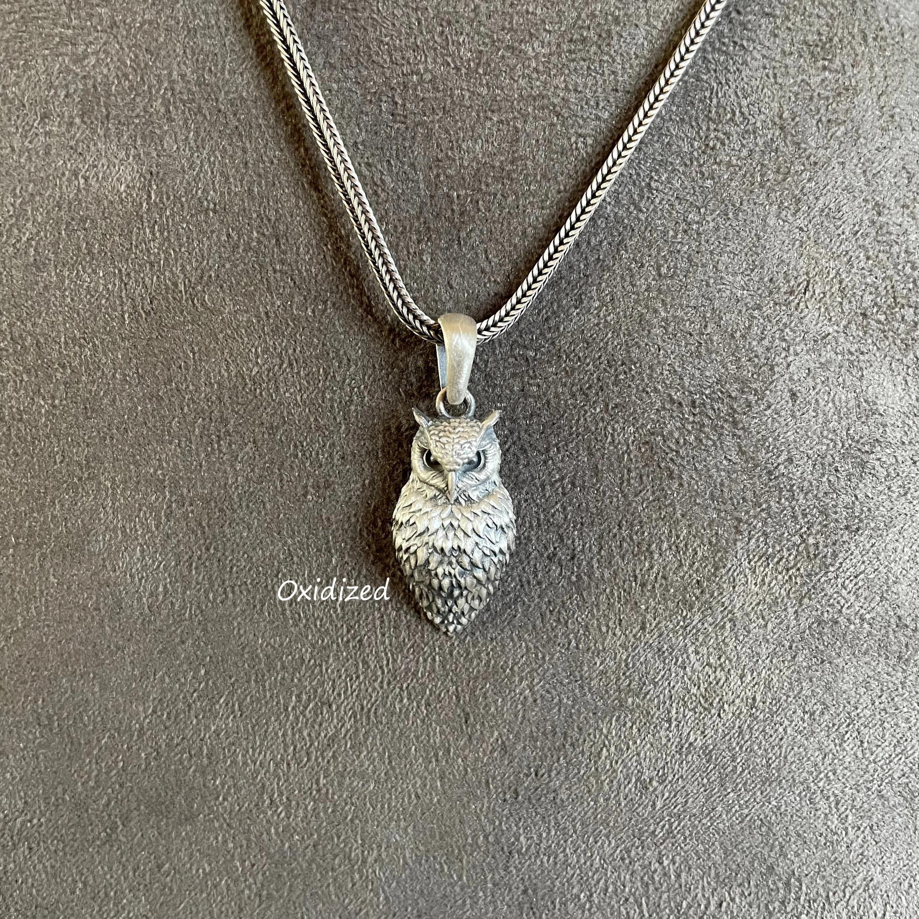 Silver Handmade Owl Necklace, Animal Bird Jewelry, Owl Charm Gift, Animal Necklace, Woman Presents