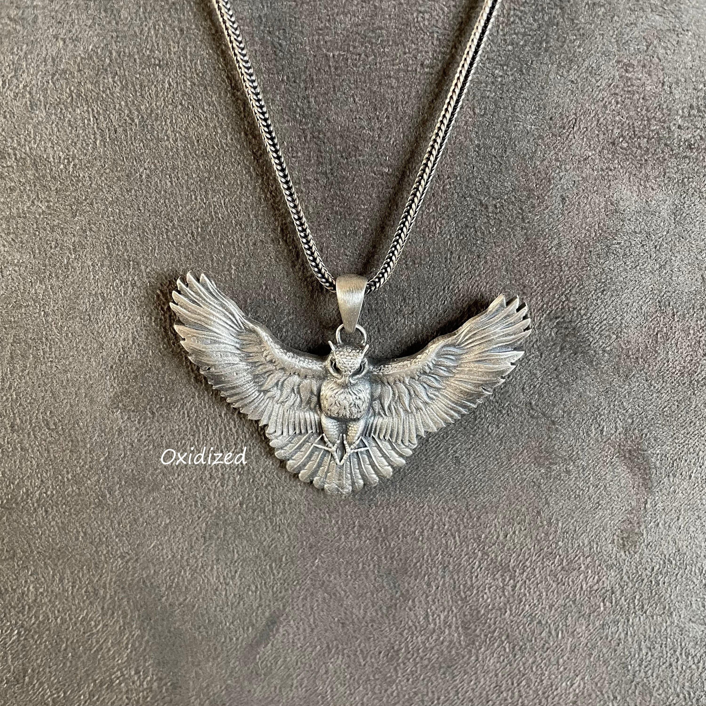 Owl Pendant, Sterling Silver Open Wings Owl  Necklace, Delicate Necklace, Beautiful Anniversary Gift