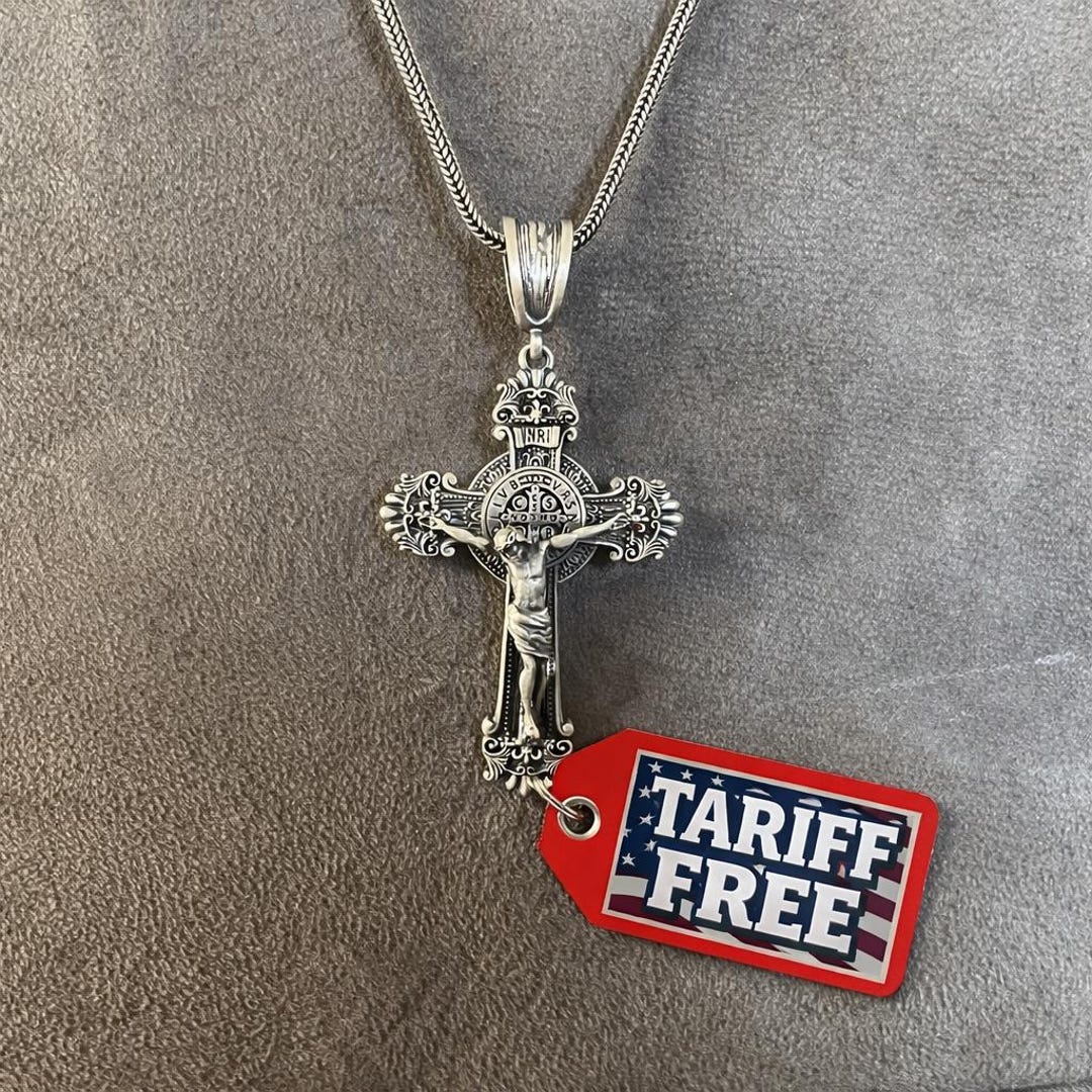 Sterling Silver St Benedict Crucifix Cross Pendant, Jesus Religious ...