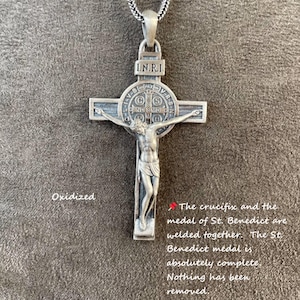 Crucifix Pendant, St. Benedict Crucifix Necklace, Handmade St. Benedict Exorcism Cross, Engraved Benedict Medal, Protection Gift For Men