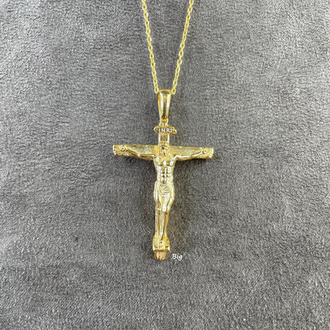 10K Massiv Gelbgold Jesus Kruzifix Anker Anhänger Mariner Kreuz
