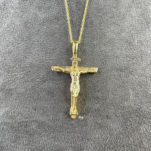 14K Real Gold Crucifix Pendant, Jesus Cross Necklace, Unique Holiday Gift, Religious Jewelry, Cross Necklace Men, Mom Gift, Baptism Cross