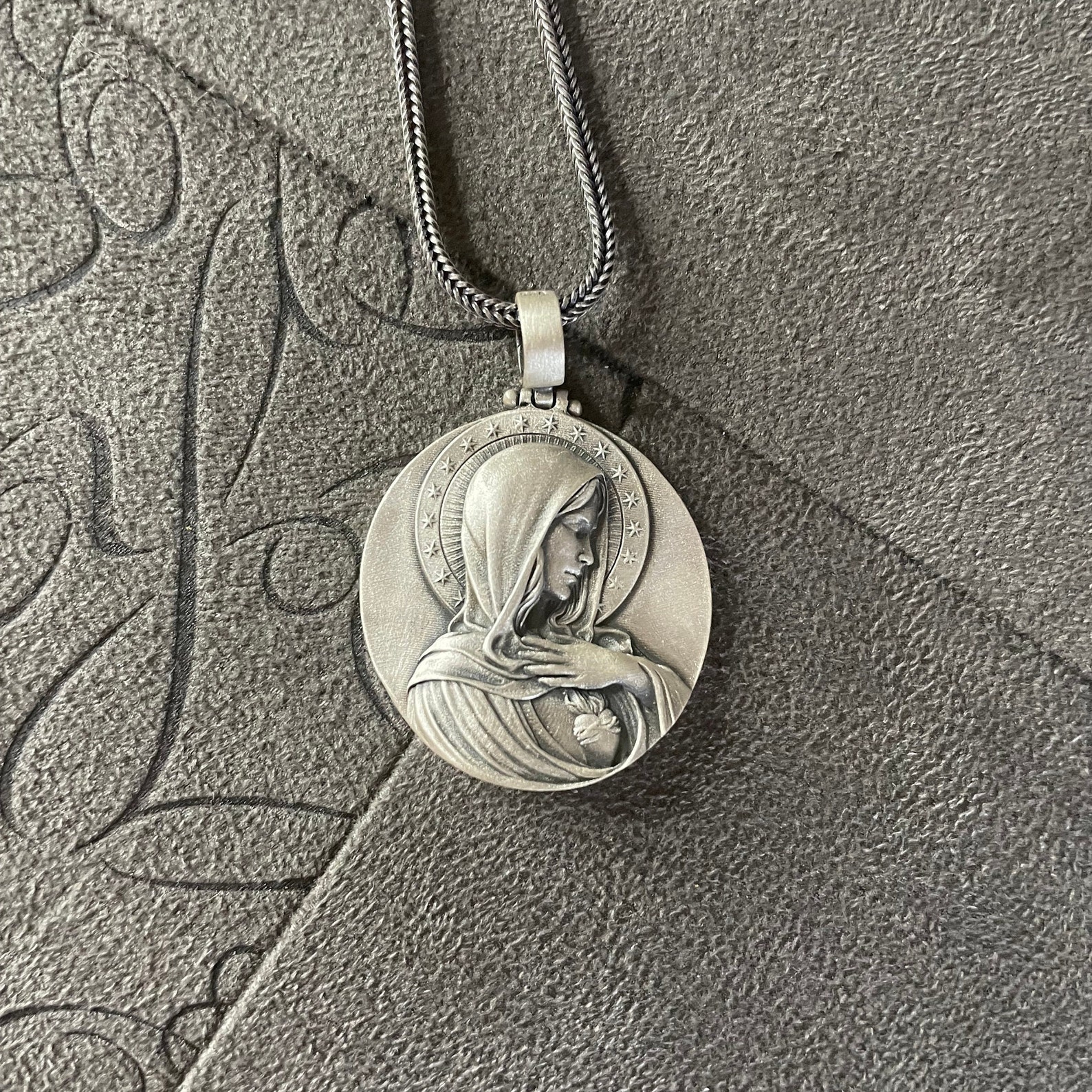 Virgin Mary Pendant, Sterling Silver Holy Mother Sacred Heart Necklace ...