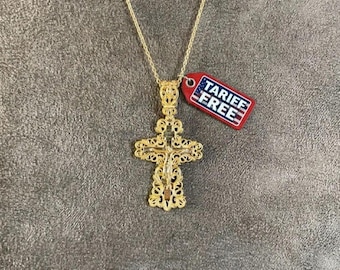 Solid Gold Lacy Jesus Cross Pendant, Vintage Crucifix Necklace, Religious Jewelry, Catholic Jewelry