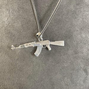 Sterling Silver AK47 Rifle Pendant Necklace, Oxidized Combat Style Jewelry image 7