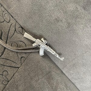 Sterling Silver AK47 Rifle Pendant Necklace, Oxidized Combat Style Jewelry image 8