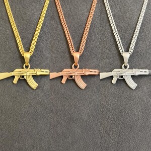Sterling Silver AK47 Rifle Pendant Necklace, Oxidized Combat Style Jewelry image 13