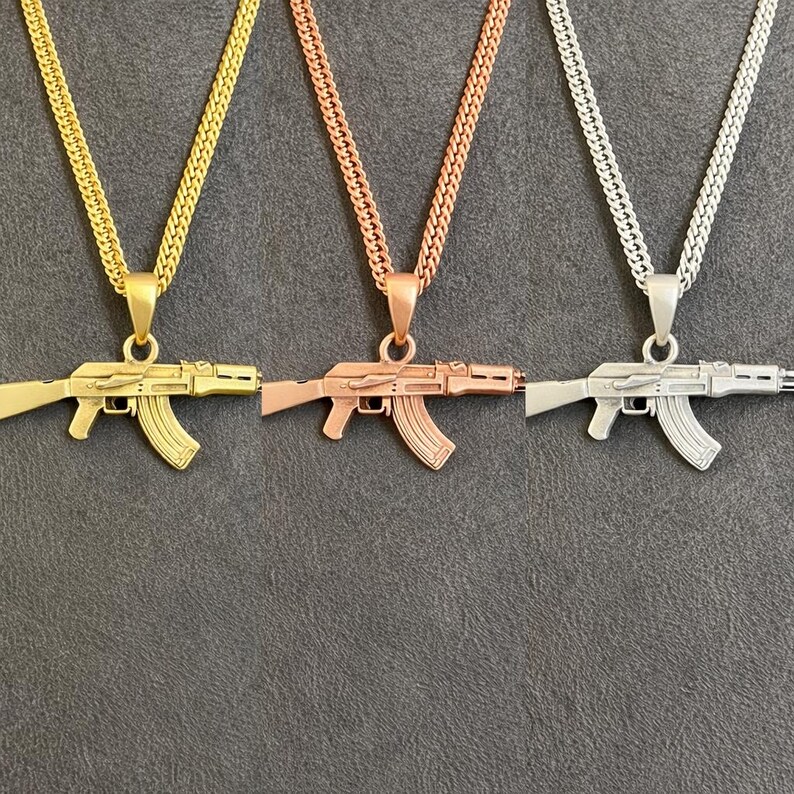 Sterling Silver AK47 Rifle Pendant Necklace, Oxidized Combat Style Jewelry image 13