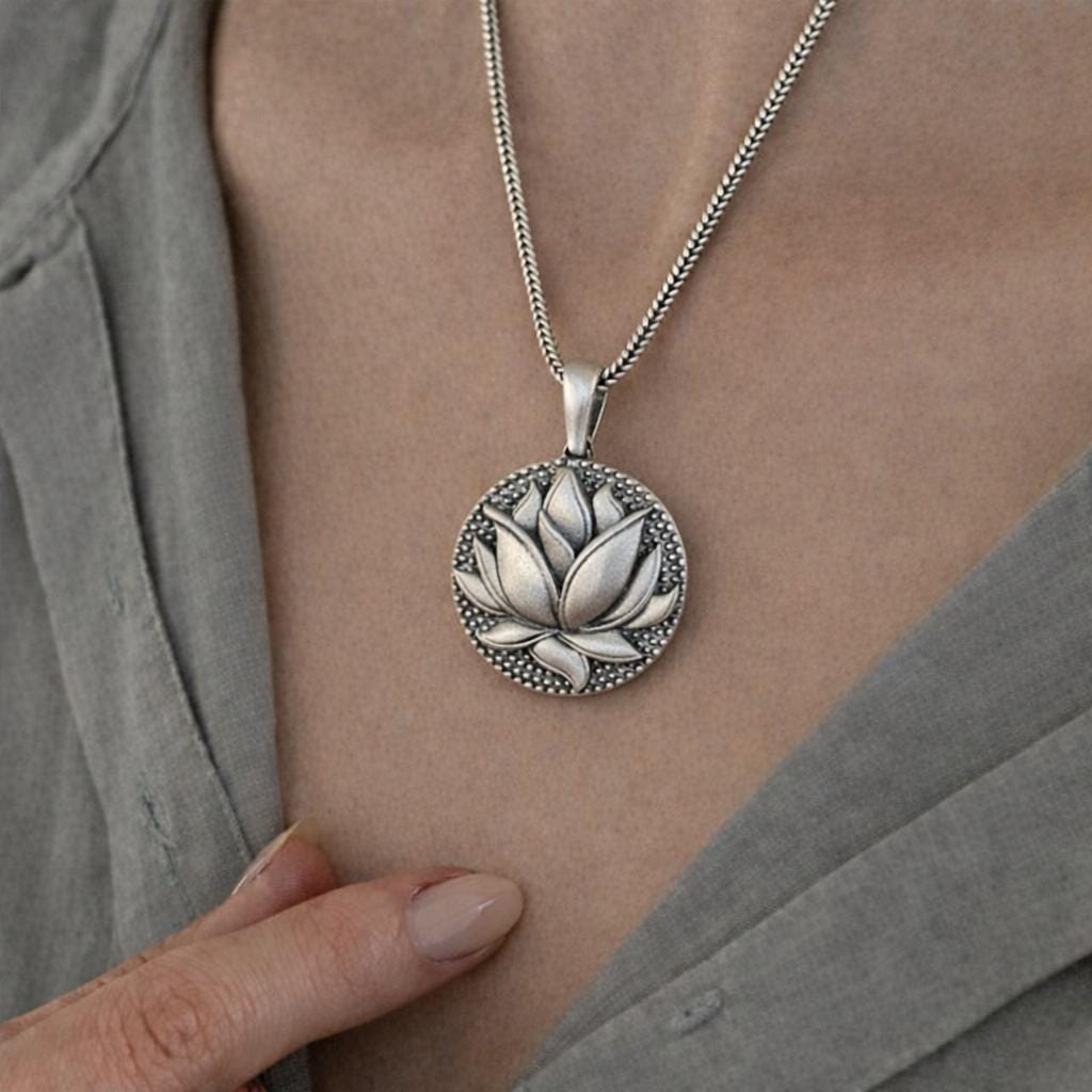 Collana Fiore Di Loto In Argento 925 REDSUN, Ciondolo Vintage 18x15mm, Regalo Per Donna Con Confezione