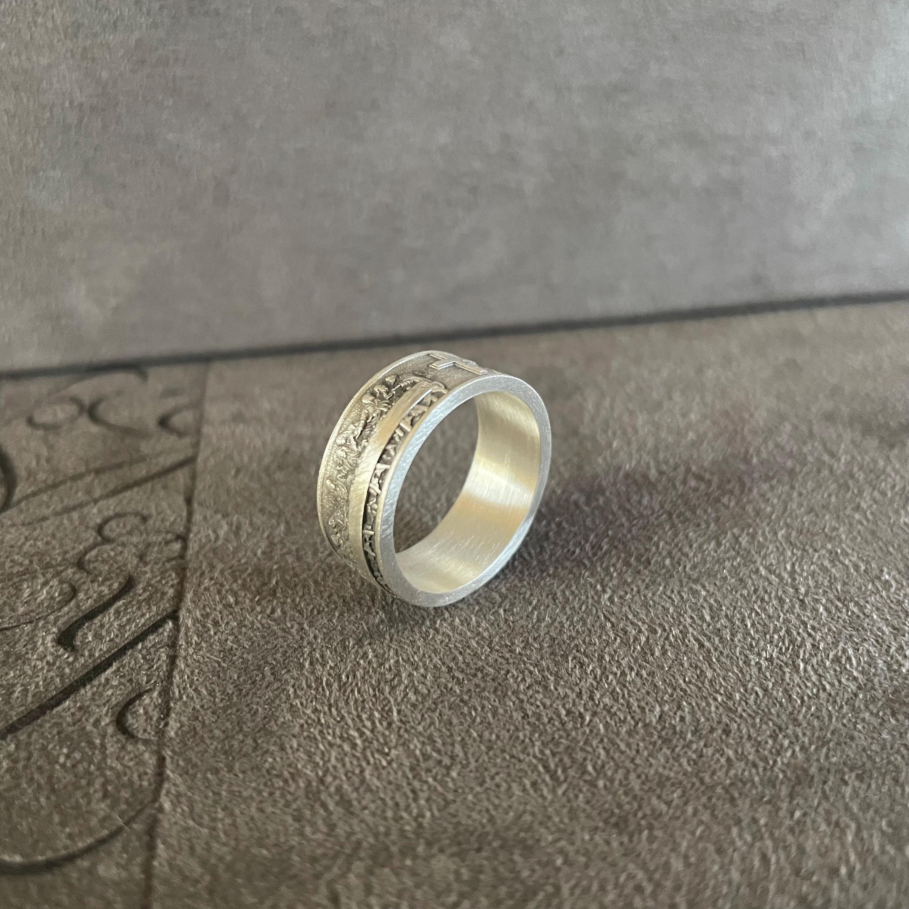 Sterling Silver Last Supper Ring, Christian Cross Wedding Band, Bible Verse Ring, 12 Apostles Ring, Leonardo Da Vinci