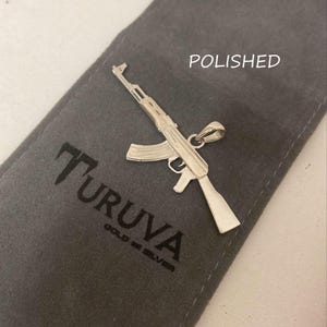 Sterling Silver AK47 Rifle Pendant Necklace, Oxidized Combat Style Jewelry Polished