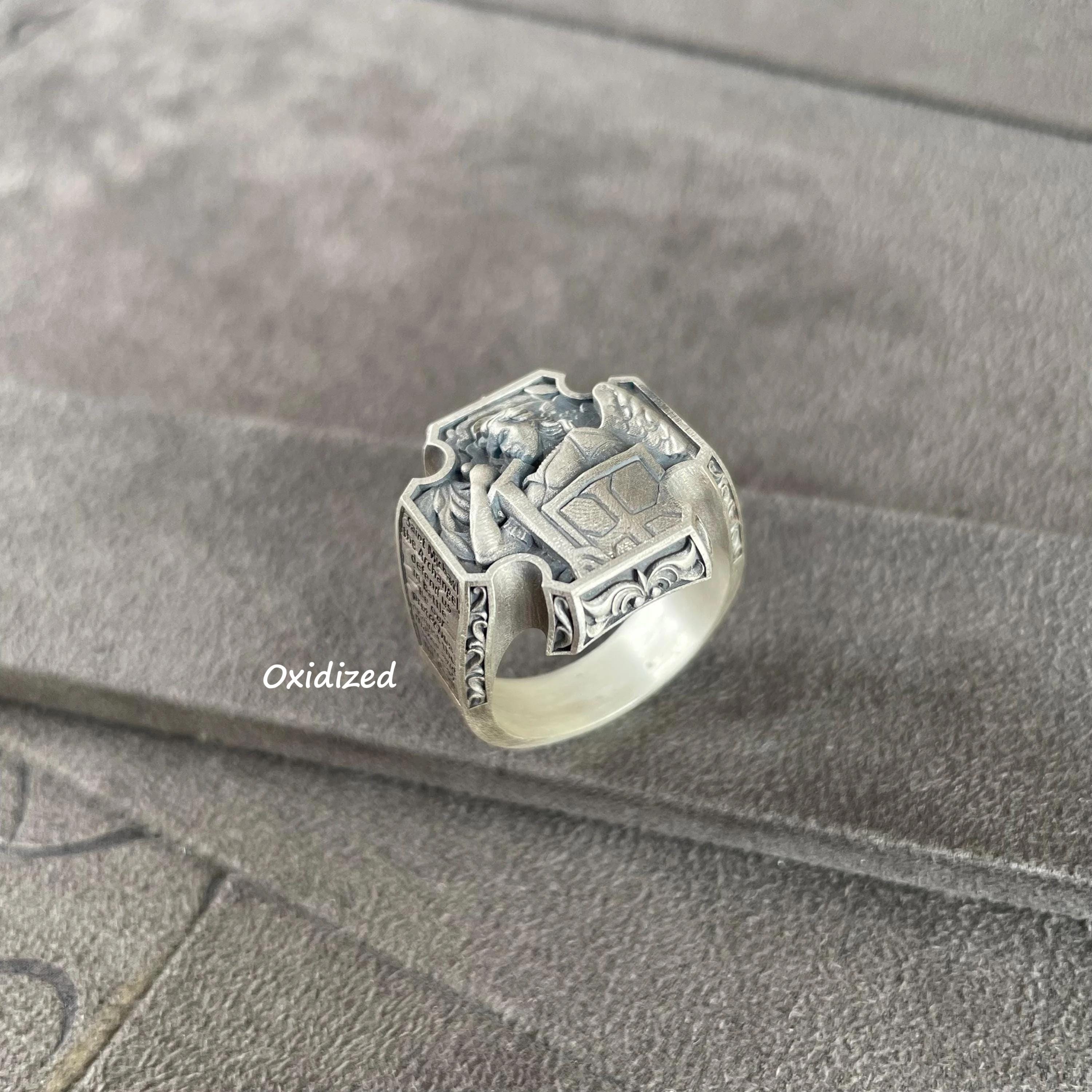 Zhubobo Men's Stainless Steel Catholic Saint Michael Archangel Ring - Size 7-15, 24mm Wide, Vintage Silver Or Gold