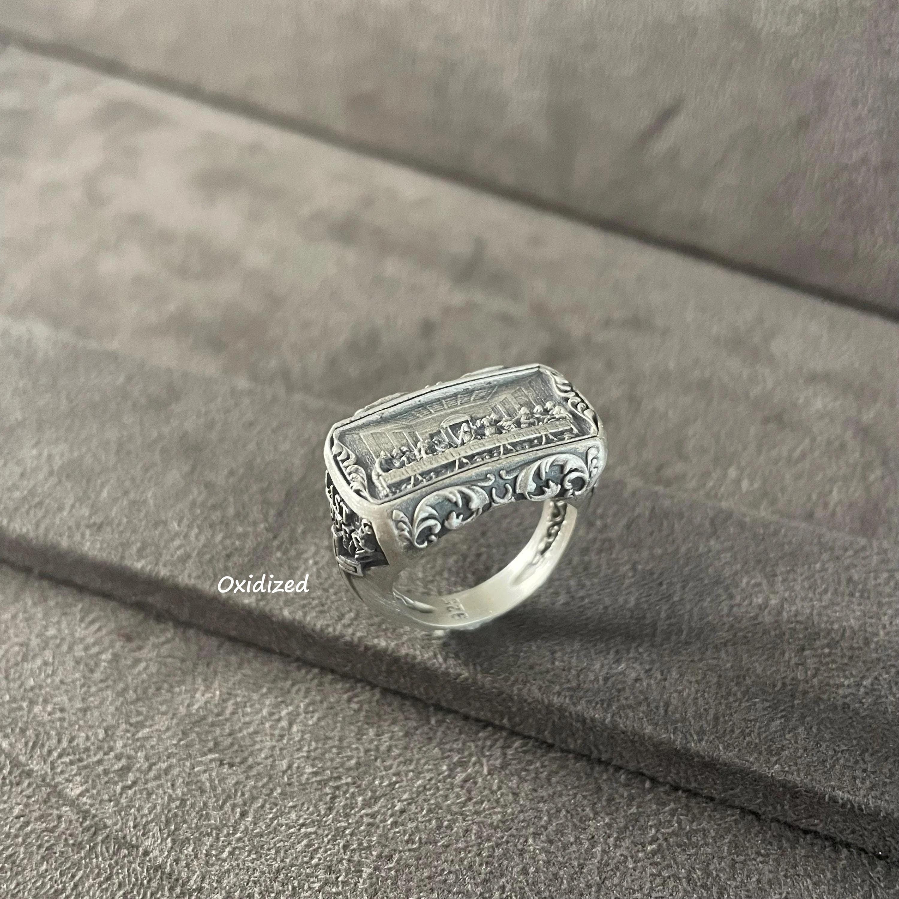 The Last Supper Ring, Sterling Silver Jesus and His Apostes Signet Ring, Cristian Anniversary Gift, Pray for Us, Jesus Art, Men Jewelry