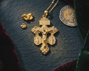 Real Gold Pardon Crucifix Pendant, Jesus Miraculous St Benedict Medal Necklace, Catholic Jewelry