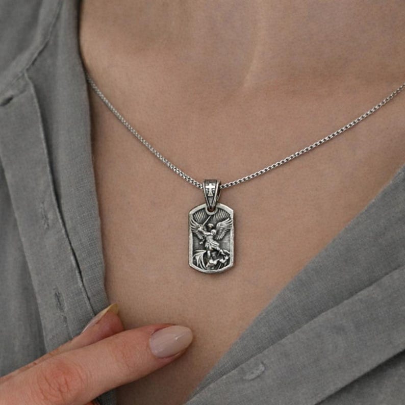 Archangel Necklace, Saint Michael Handmade Pendant, 925 Sterling Silver Christian Protection Gift for Men image 10