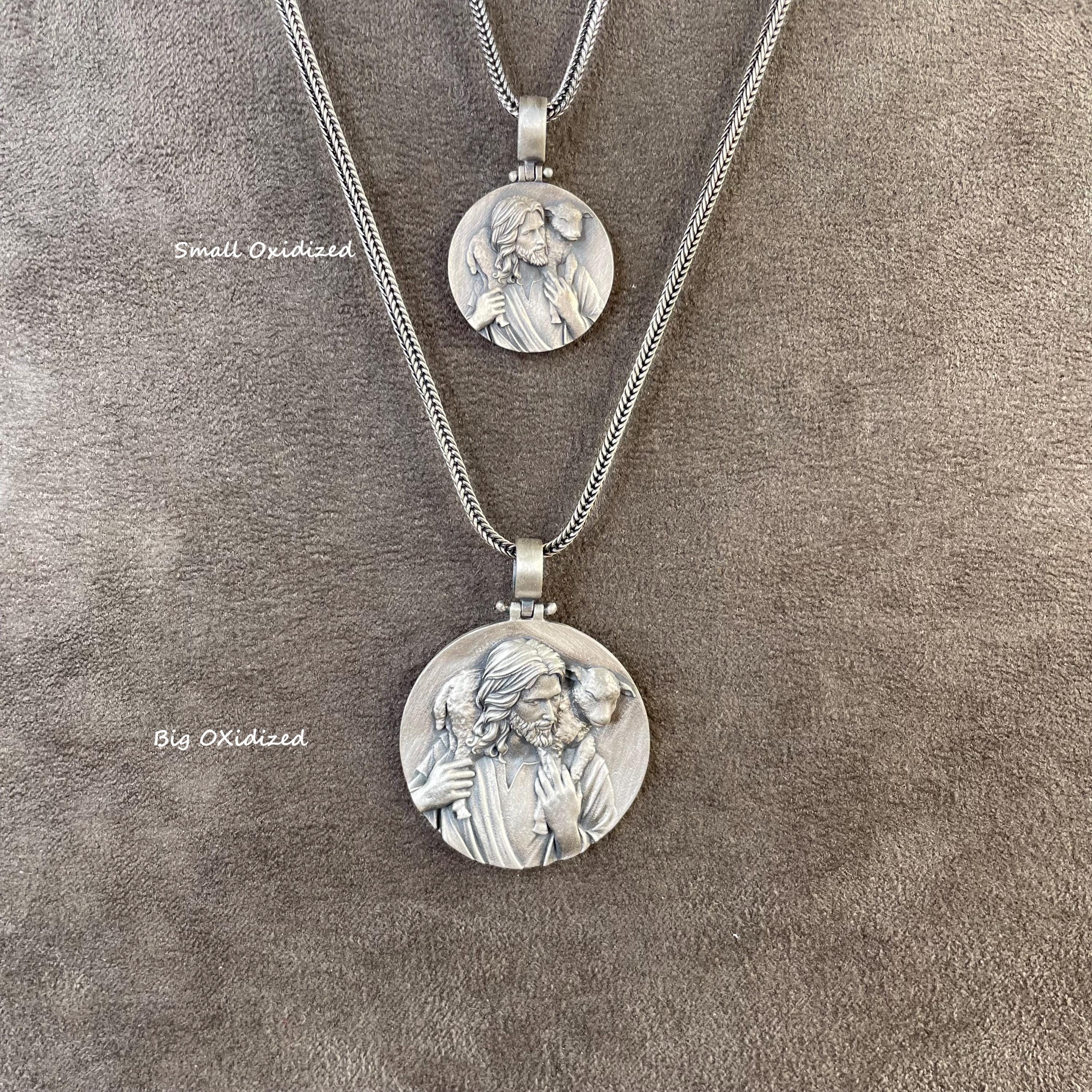 Ciondolo a forma di pastore di Gesù, collana da uomo in argento sterling con Gesù, ciondolo cristiano, regalo religioso, gioielli cattolici, regalo di compleanno per fidanzato