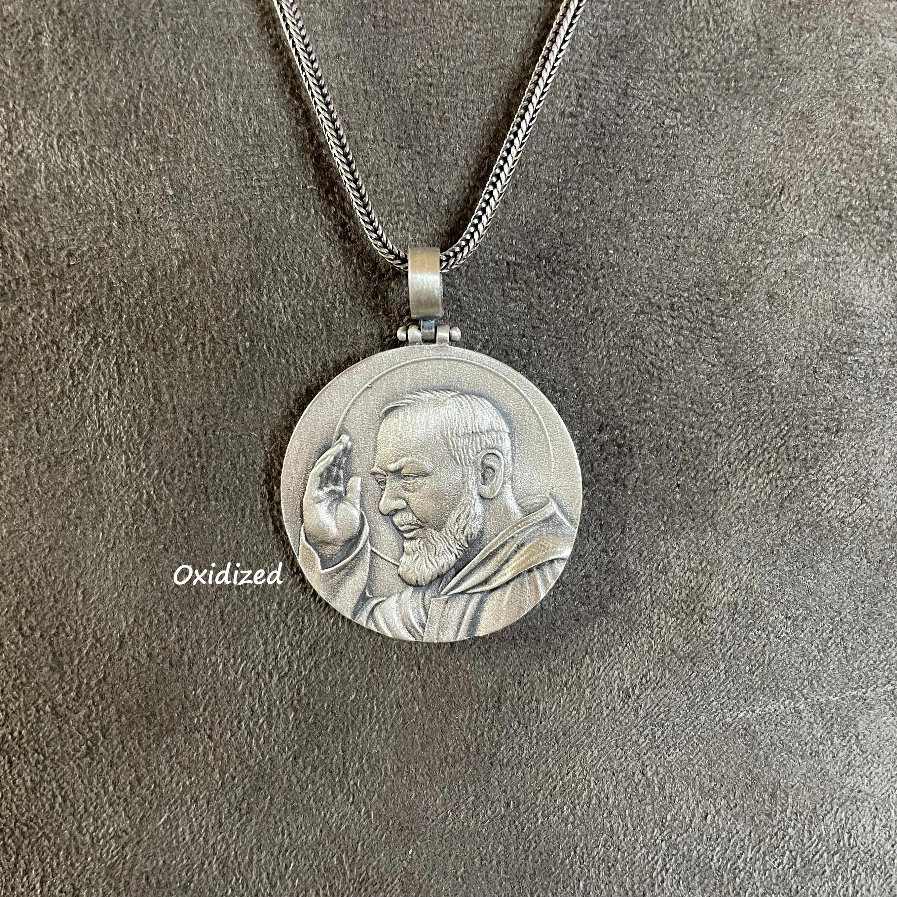 Medaglia Per Catena Medaglia Di S. Padre Pio Argento 925 Medaglia Benedetta