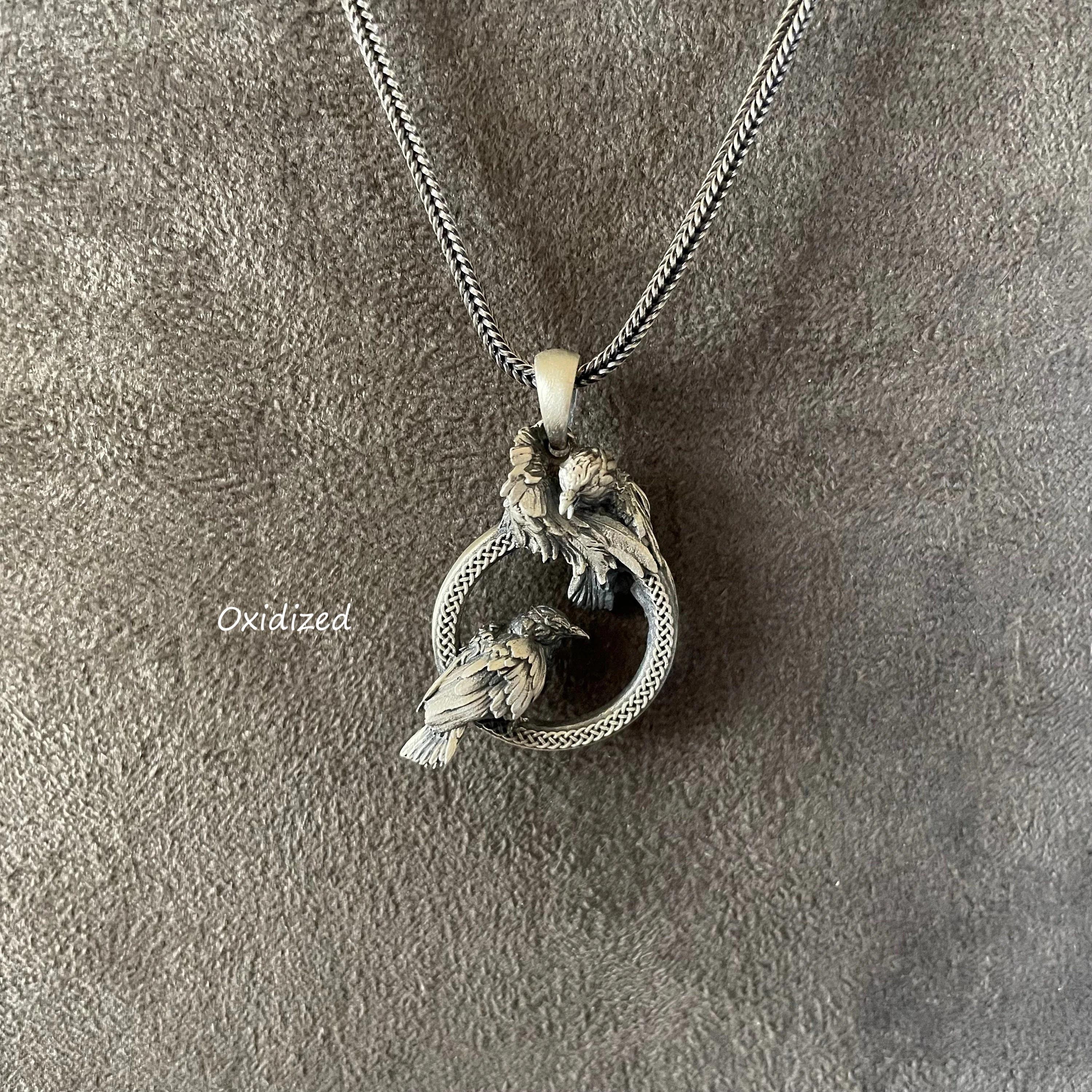 Odin's Pendant, Sterling Silver Ravens Hugin and Munin Necklace, Mythology Raven Necklace, Unique Men's Necklaces, Scandinavian Jewelry