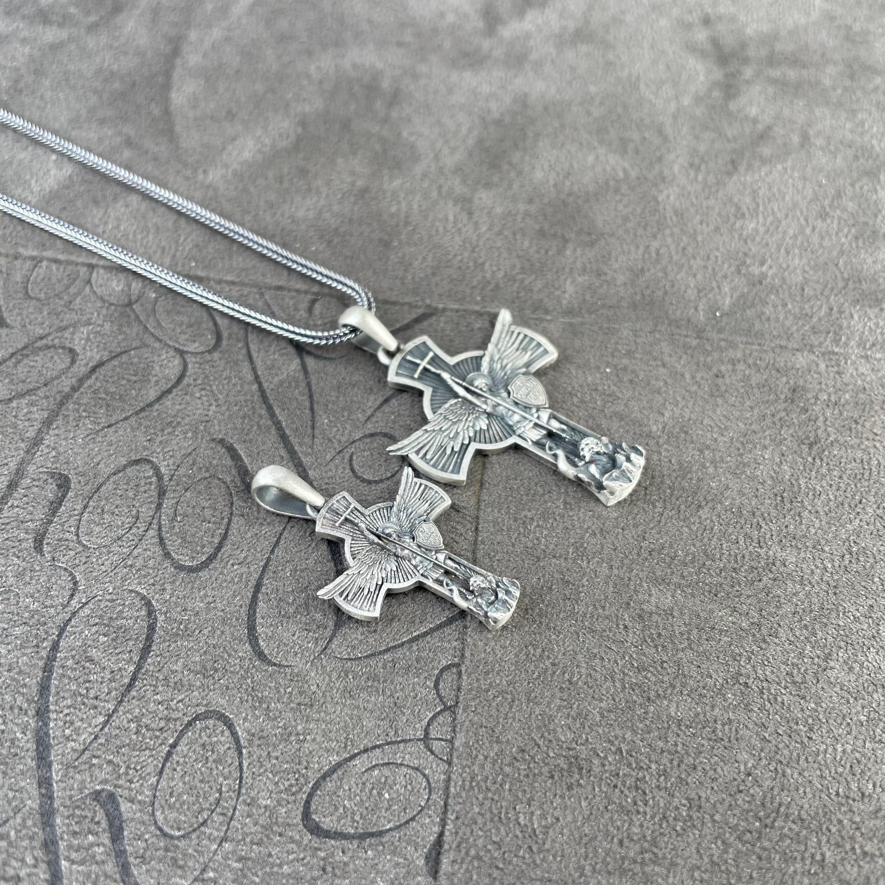 Saint Michele Collana Con Ciondolo Arcangelo In Argento 925 - Croce Di San Michele, Amuleto Uomo E Donna, Regalo Religioso