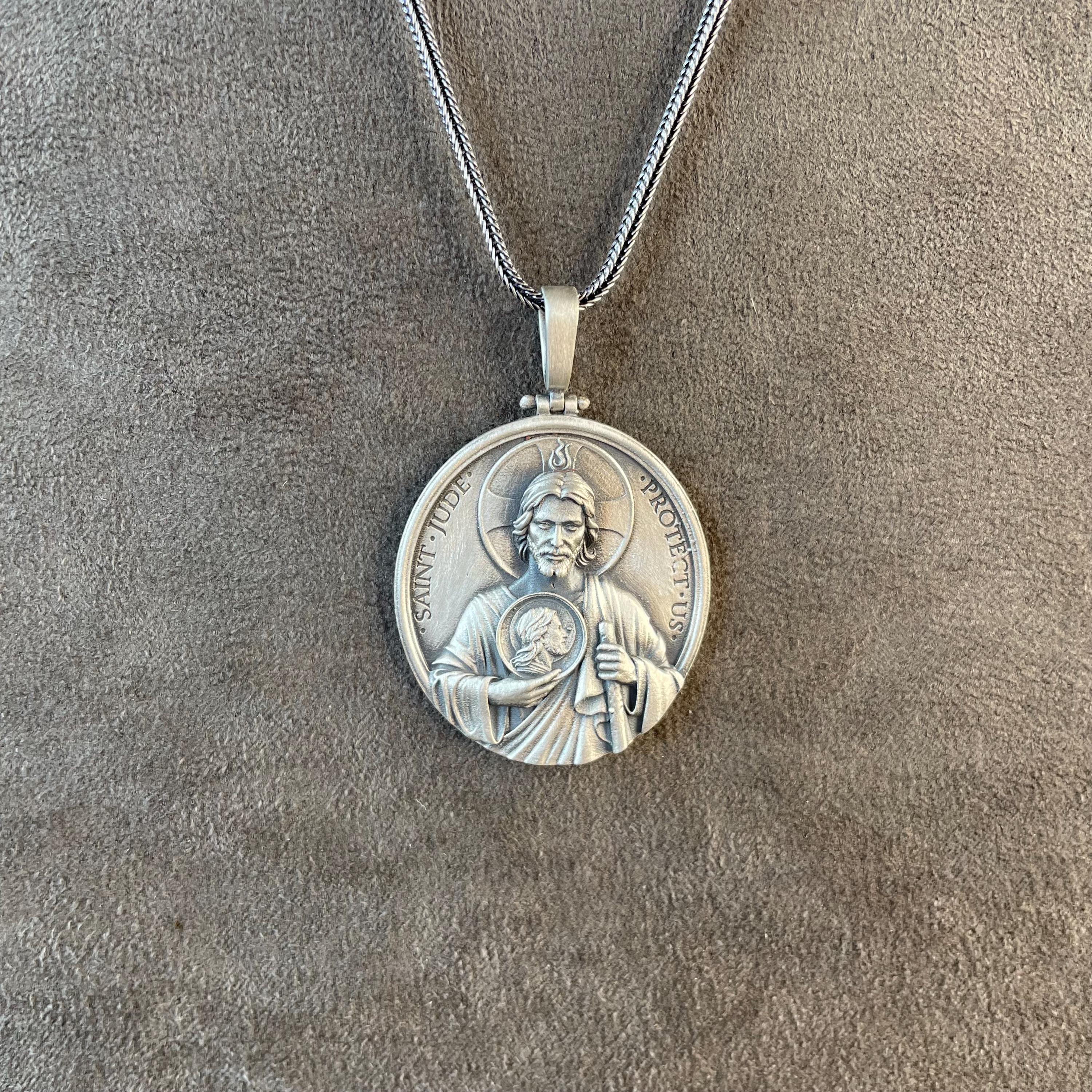 Saint Jude Round Pendant Necklace In Solid Sterling Silver Pray For Us - Foto 7