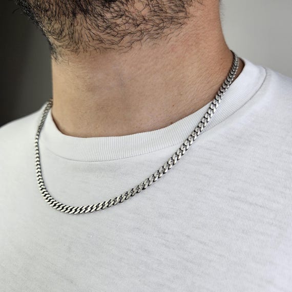 Collana in argento sterling con maglia barbazzale piatta - Catena italiana da 8 mm - Italia