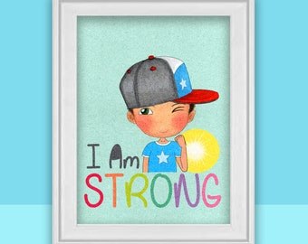 Affirmation Print - I Am Strong,  Affirmation Wall  Art,  Affirmation Poster, Children's Positive Affirmations, Daily Affirmations for Kids