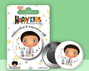 Insigne d'affirmation positive - Je pense que positif | Épingles stimulantes pour les enfants | Épinglettes motivantes, Badges Pleine conscience | Insigne enfants heureux