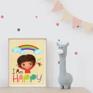 Affirmation Print I Am Happy, Affirmation Wall Art, Affirmation Poster, Children's Positive Affirmations, Daily Affirmations for Kids image 4