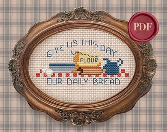 Vintage Give Us This Day Our Daily Bread Cross Stitch Pattern - Downloadable PDF - Small Simple - Kitchen - Religious - Prayer - Christian