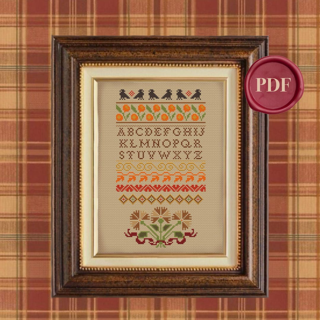Vintage Autumn Sampler Cross Stitch Pattern - Downloadable PDF - Small ...