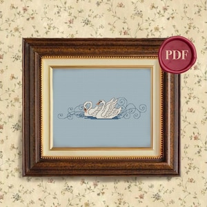 Vintage Elegant Swans Cross Stitch Pattern - Downloadable PDF - Small Simple - Twin Swan