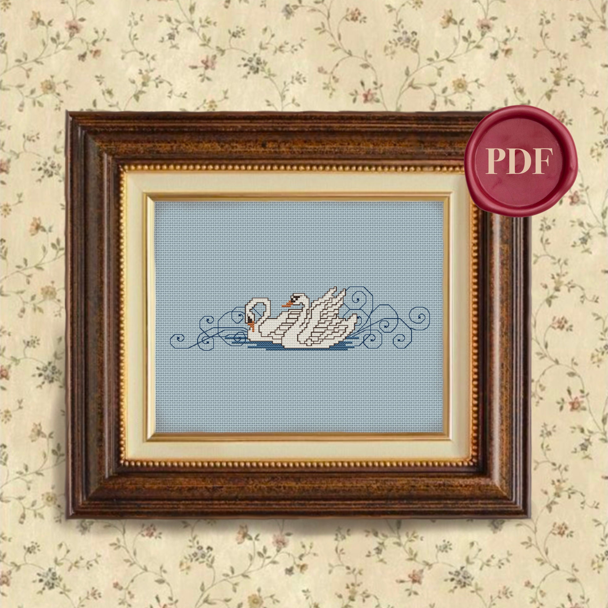 Vintage Elegant Swans Cross Stitch Pattern - Downloadable PDF - Small Simple - Twin Swan