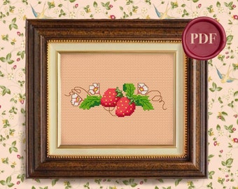 Vintage Strawberry Cross Stitch Pattern - Downloadable PDF - Small Simple - Fruit Cross Stitch