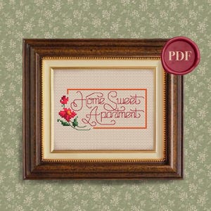 Vintage Home Sweet Apartment Cross Stitch Pattern - Downloadable PDF - Small Simple - Cute - Funny - Housewarming Gift
