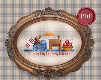 Vintage Country Kitchen Cross Stitch Pattern - Downloadable PDF - Small Simple