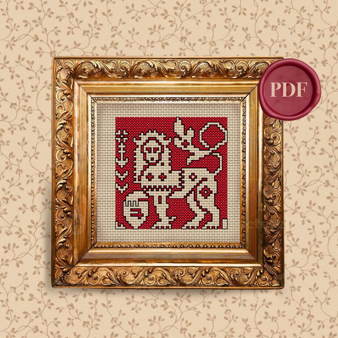Vintage Assisi Blackwork Royal Lion Cross Stitch Pattern - Downloadable ...