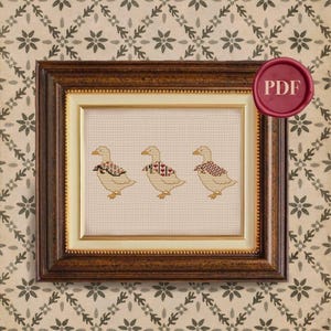 Vintage Little French Geese Cross Stitch Pattern - Downloadable PDF - Small Simple - Country - Farm Animal - Neutral - Minimalist