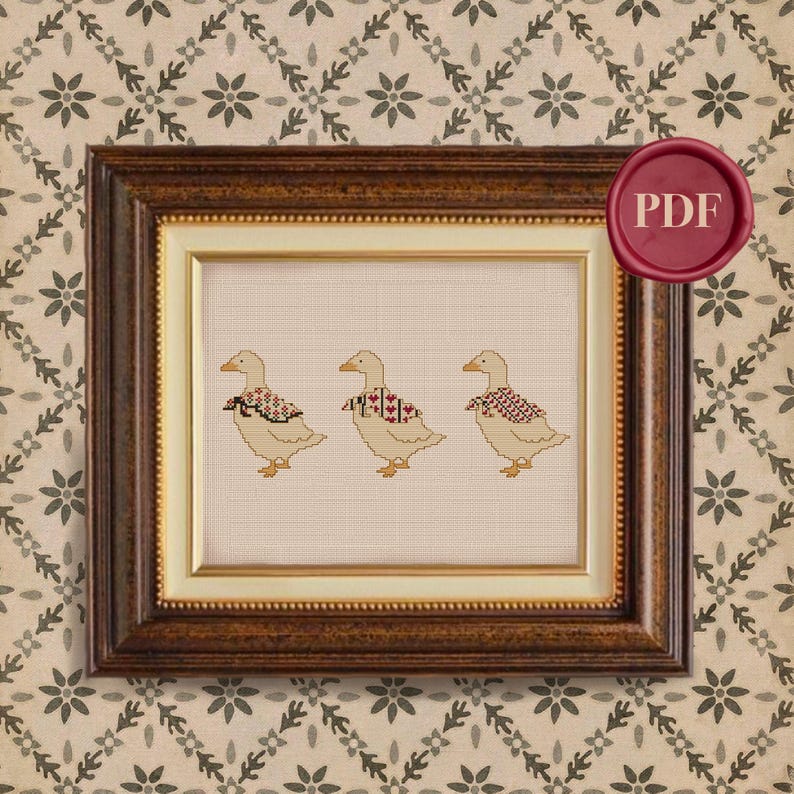 Vintage Little French Geese Cross Stitch Pattern - Downloadable PDF - Small Simple - Country - Farm Animal - Neutral - Minimalist