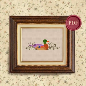 Vintage Swimming Duck Cross Stitch Pattern - Downloadable PDF - Small Simple - Mallard Duck